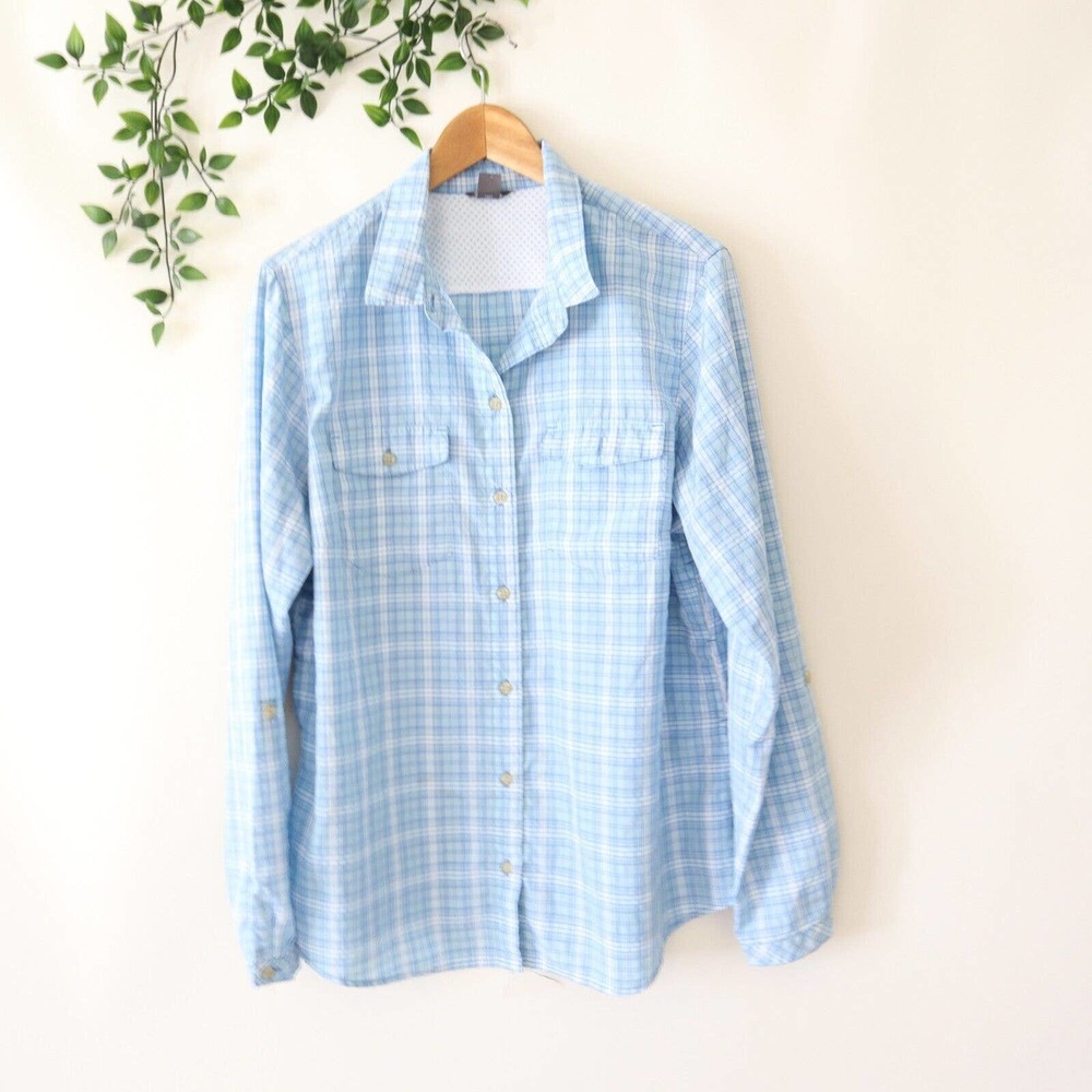 Eddie Bauer Women's Blue Plaid Long Sleeve Button Front Shirt, Size XL